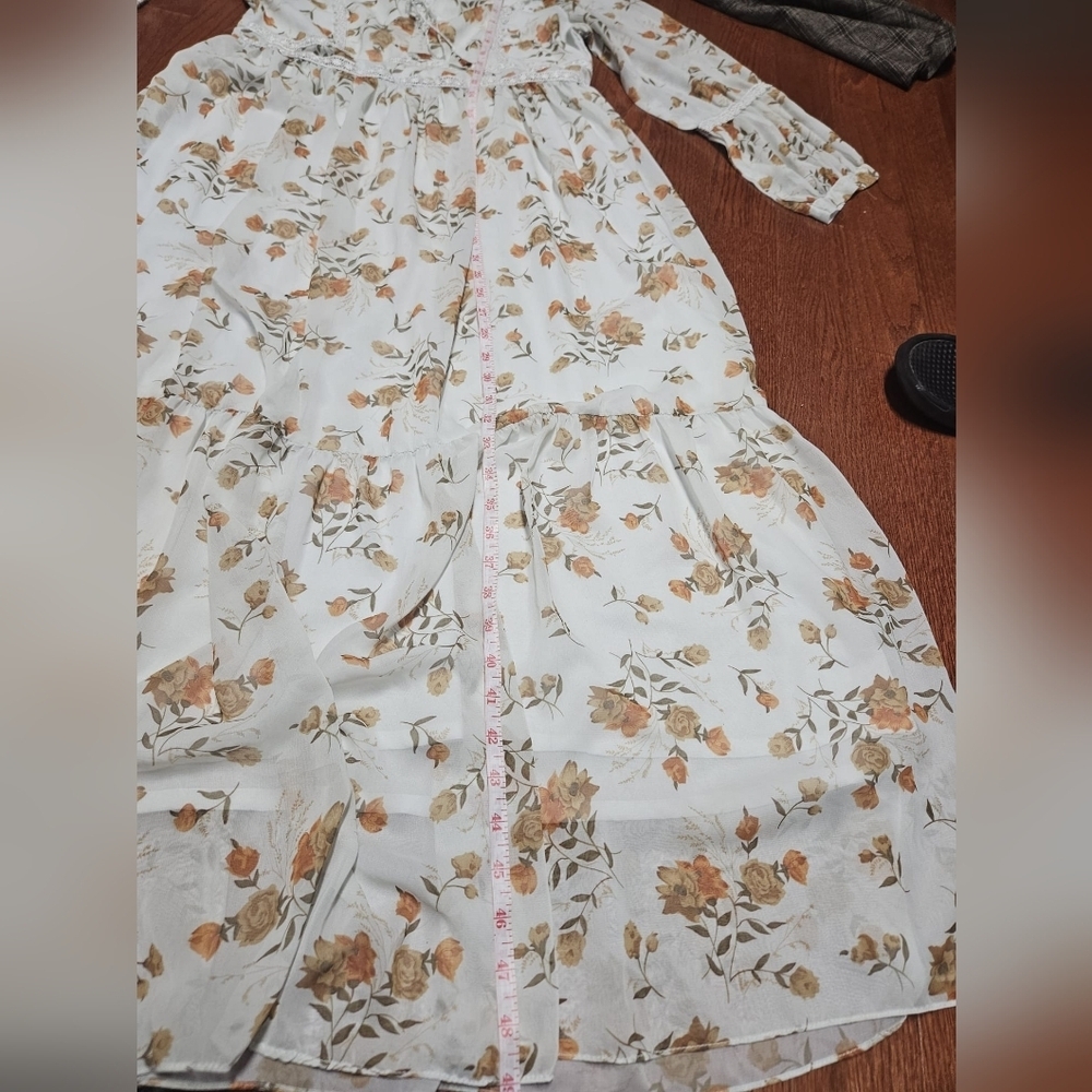 Cream Bishop Sleeve Sundress with Scoop Neck - Picture 9 of 12